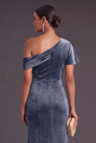 Black One Shoulder Ruched Mermaid Long Formal Dress