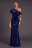 Black One Shoulder Ruched Mermaid Long Formal Dress