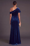 Black One Shoulder Ruched Mermaid Long Formal Dress