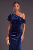 Black One Shoulder Ruched Mermaid Long Formal Dress