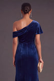 Black One Shoulder Ruched Mermaid Long Formal Dress