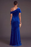Black One Shoulder Ruched Mermaid Long Formal Dress