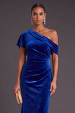 Black One Shoulder Ruched Mermaid Long Formal Dress
