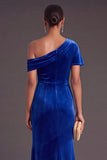 Black One Shoulder Ruched Mermaid Long Formal Dress