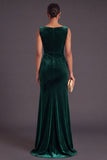 Burgundy Boat Neck Ruched Long Mermaid Formal Dress with Slit