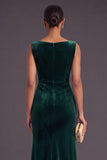 Burgundy Boat Neck Ruched Long Mermaid Formal Dress with Slit