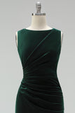 Burgundy Boat Neck Ruched Long Mermaid Formal Dress with Slit