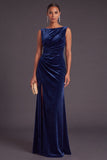 Burgundy Boat Neck Ruched Long Mermaid Formal Dress with Slit