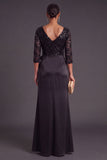 Sparkly Sequins Black Floral Ruffled V-Neck Long Mermaid Formal Dress with Slit