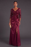 Sparkly Sequins Black Floral Ruffled V-Neck Long Mermaid Formal Dress with Slit