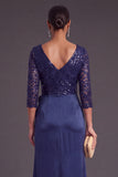 Sparkly Sequins Black Floral Ruffled V-Neck Long Mermaid Formal Dress with Slit