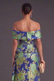 Black Floral Off the Shoulder Ruffled Mermaid Long Formal Dress with Slit