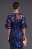 Black Champagne Floral Boat Neck A Line Long Formal Dress with Ruffles
