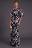 Sage Green Floral Boat Neck Mermaid Long Formal Dress with Ruffles