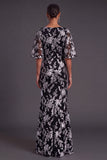 Sage Green Floral Boat Neck Mermaid Long Formal Dress with Ruffles