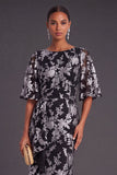 Sage Green Floral Boat Neck Mermaid Long Formal Dress with Ruffles