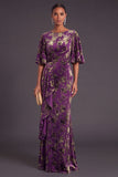 Sage Green Floral Boat Neck Mermaid Long Formal Dress with Ruffles