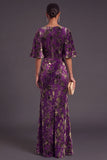 Sage Green Floral Boat Neck Mermaid Long Formal Dress with Ruffles