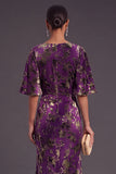 Sage Green Floral Boat Neck Mermaid Long Formal Dress with Ruffles