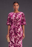 Sage Green Floral Boat Neck Mermaid Long Formal Dress with Ruffles