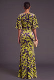 Sage Green Floral Boat Neck Mermaid Long Formal Dress with Ruffles