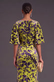Sage Green Floral Boat Neck Mermaid Long Formal Dress with Ruffles
