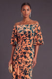 Sage Green Floral Boat Neck Mermaid Long Formal Dress with Ruffles