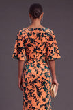 Sage Green Floral Boat Neck Mermaid Long Formal Dress with Ruffles