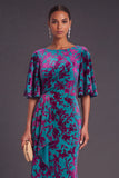 Sage Green Floral Boat Neck Mermaid Long Formal Dress with Ruffles