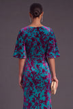 Sage Green Floral Boat Neck Mermaid Long Formal Dress with Ruffles