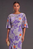 Sage Green Floral Boat Neck Mermaid Long Formal Dress with Ruffles