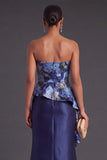 Gold Dot Strapless Mermaid Long Formal Dress with Ruffles