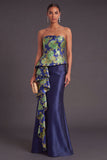 Gold Dot Strapless Mermaid Long Formal Dress with Ruffles