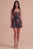 Ivory Floral Corset Thick Straps A-Line Short Cocktail Dress