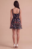 Ivory Floral Corset Thick Straps A-Line Short Cocktail Dress