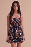 Ivory Floral Corset Thick Straps A-Line Short Cocktail Dress