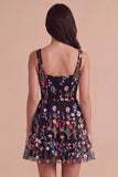 Ivory Floral Corset Thick Straps A-Line Short Cocktail Dress