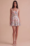 Ivory Floral Corset Thick Straps A-Line Short Cocktail Dress