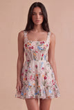 Ivory Floral Corset Thick Straps A-Line Short Cocktail Dress