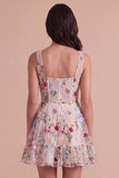 Ivory Floral Corset Thick Straps A-Line Short Cocktail Dress