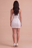 Ivory Sparkly Sequins Ruched Bodycon Corset Short Cocktail Dress