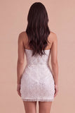 Ivory Sparkly Sequins Ruched Bodycon Corset Short Cocktail Dress