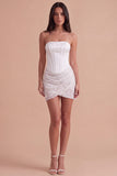 Ivory Floral Strapless Ruched Bodycon Corset Short Cocktail Dress