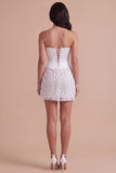 Ivory Floral Strapless Ruched Bodycon Corset Short Cocktail Dress