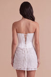 Ivory Floral Strapless Ruched Bodycon Corset Short Cocktail Dress