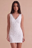 Sparkly Ivory Floral Lace Bodycon V-Neck Short Cocktail Dress