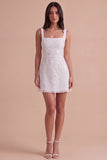 Ivory Floral A-Line Thick Straps Short Cocktail Dress with Bow