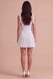 Ivory Floral A-Line Thick Straps Short Cocktail Dress with Bow
