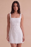 Ivory Floral A-Line Thick Straps Short Cocktail Dress with Bow