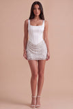 Sparkly Sequins Ivory Corset Thick Straps Bodycon Short Cocktail Dress